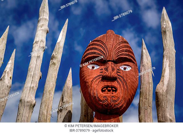 Maori carving, Hamilton Gardens, Hamilton, Waikato region, New Zealand