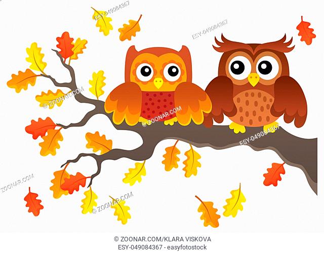 Autumn owls on branch theme image 1 - picture illustration