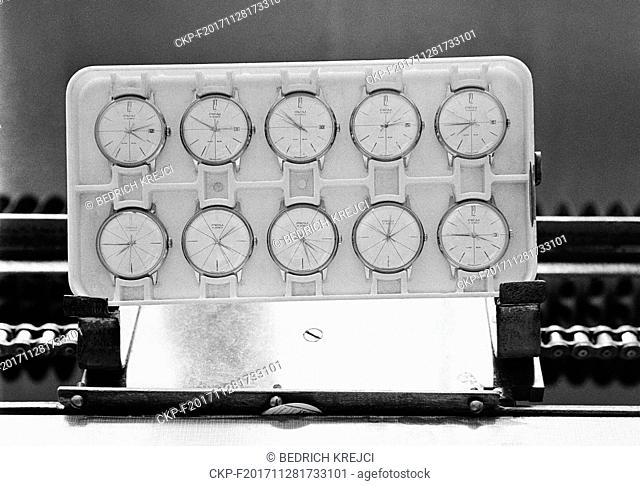 Manufacturing and production process displayed in Prim watch and clock factory Chronotechna in Nove Mesto nad Metuji, Czechoslovakia, March 12, 1965