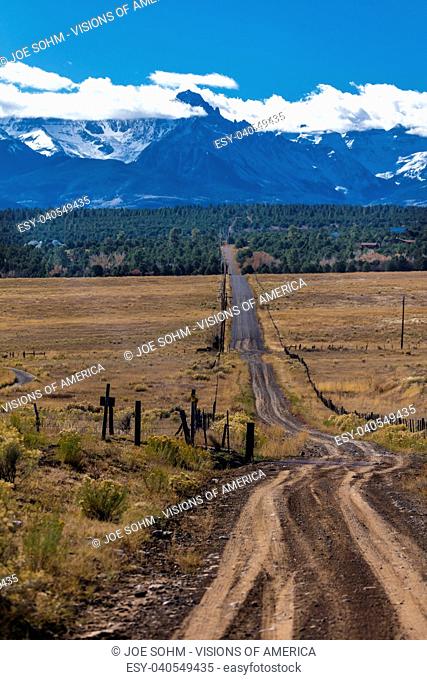 OCTOBER 21, 2017 - RIDGWAY, COLORADO - Road to Mount Sneffels, San Juan Mountains -remote road to infinity