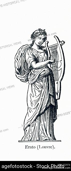 This illustration dates to 1898 and shows a statue of Erato in Louvre Museum. Erato was honored as the Muse of love poetry