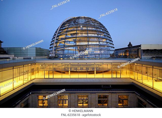 Dome of the Reichstag at night, Berlin, Germany