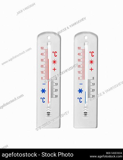 Two thermometers with plus and minus display in degrees Celsius