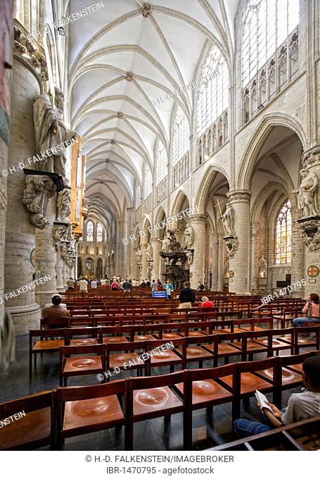 Inside shot, St. Michael and St. Gudula Cathedral, Brussels, Belgium, Europe