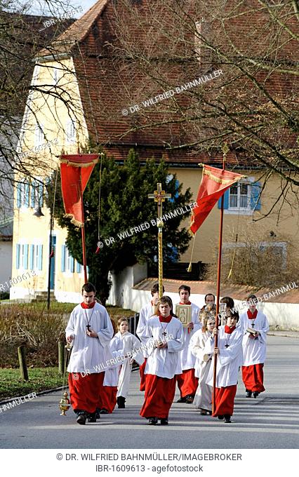 Palm Sunday procession, Bad Heilbrunn, Loisachtal, Upper Bavaria, Germany, Europe