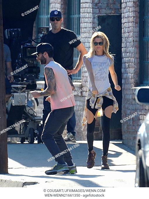 Adam Levine and wife Behati Prinsloo on the set of Maroon 5's music video  for their next single..., Stock Photo, Picture And Rights Managed Image.  Pic. WEN-WENN21661350 | agefotostock