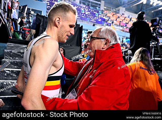 Belgian Eliott Crestan and Andre Mahy pictured after the men's 800m final at the 37th edition of the European Athletics Indoor Championships, in Istanbul
