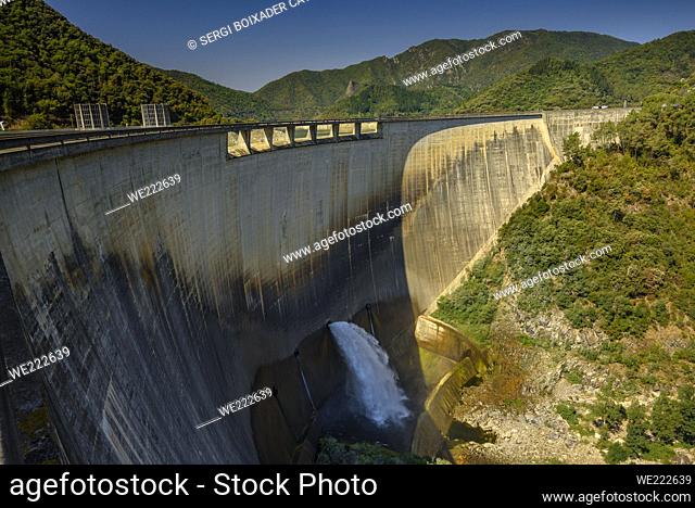 Susqueda Reservoir, in the Guilleries region, during the summer drought of 2022 (La Selva, Girona, Catalonia, Spain)