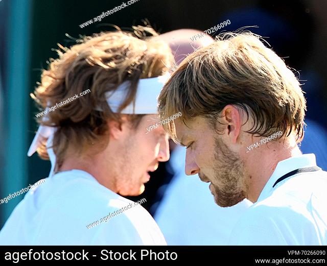Russian Andrey Rublev (Andrej Roebljov) and Belgian David Goffin pictured during a tennis match between Belgian Goffin and Russian Rublev