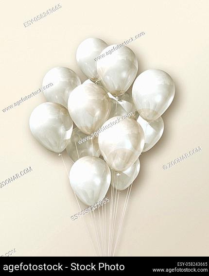 White air balloons group on a cream beige background 3D illustration render