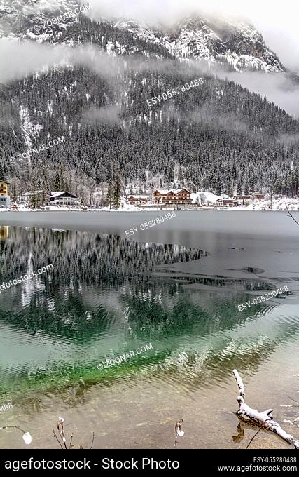 lake named Hintersee in Bavaria at winter time
