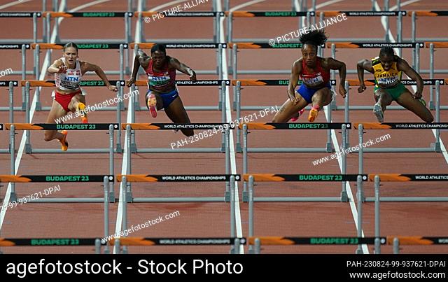 23 August 2023, Hungary, Budapest: Athletics: World Championships, 100 m hurdles, semifinals, women, at the National Athletics Center