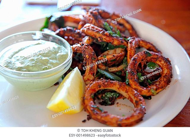 Spicy calamari squid rings