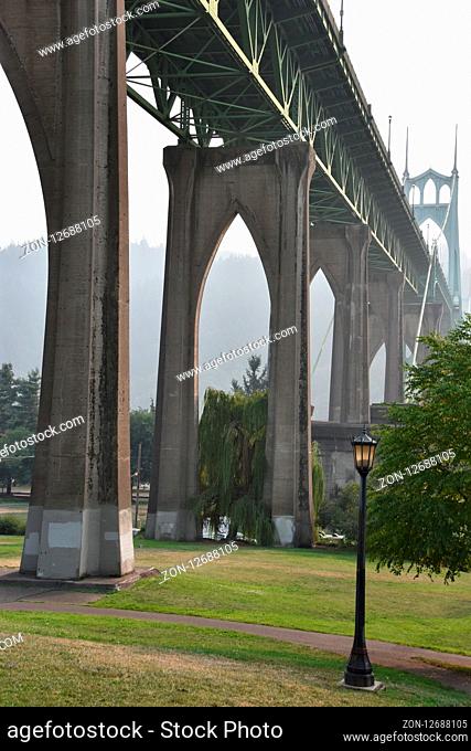 St Johns Bridge and Cathedral Park in Portland, Oregon