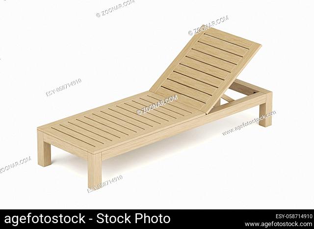 Wooden sun lounger on white background