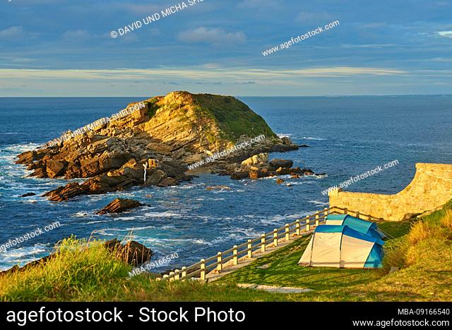 Tents at the coast, landscape, coast, sea, Hondarribia, Basque Country, Spain