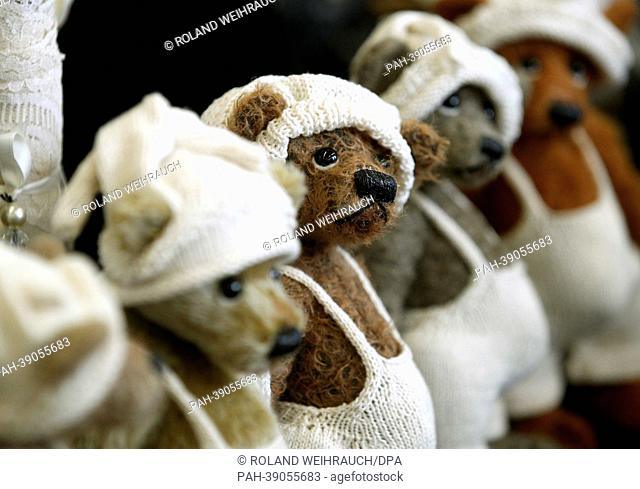 teddy bears of Roosbears are pictured at the fair 'Teddy Bear Total' in Muenster, Germany, 26 April 2013. The exhibition presents tens of thousands of teddy...