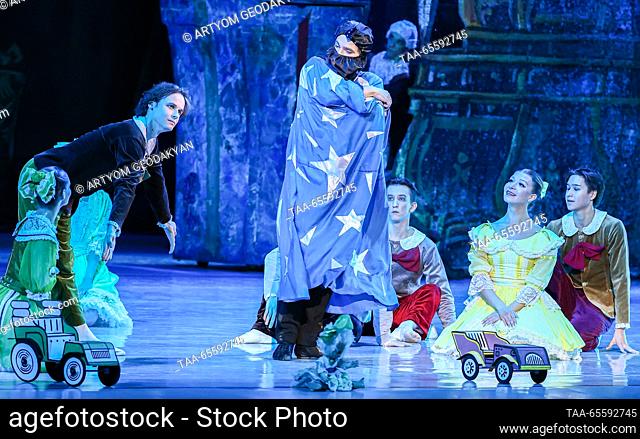 RUSSIA, MOSCOW - DECEMBER 9, 2023: Ballet dancers of the Kremlin Ballet Theatre perform in a scene from choreographer Andrei Petrov's production of Russian...