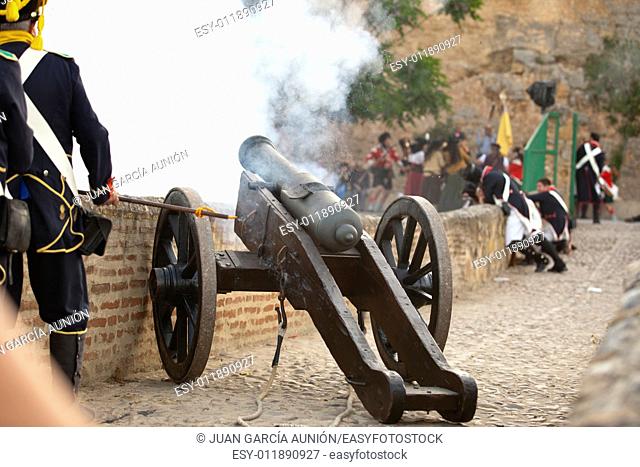 Napoleonic artillery shooting at La Albuera Battle Reenactment
