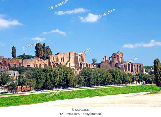 The Circus Maximus (roman chariot racing stadium) and Paltine Hill in Rome