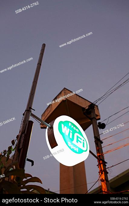 A sign advertising a hotel's wireless internet, Thamel District, Kathmandu, Nepal