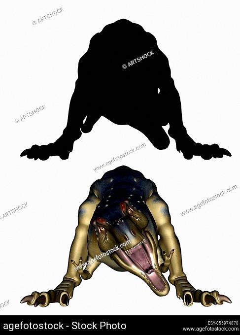 Big dinosaur Tyrannosaurus Rex with black silhouette, 3d rendered illustration
