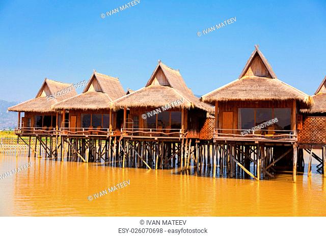 Deluxe hotel situated on the waters of InleLake with captivating view of the beautiful Inle Lake where water and mountains create spectacular scene, Myanmar