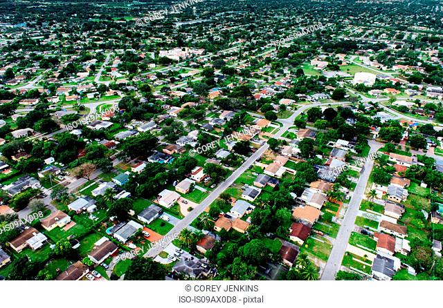 Aerial view of residential structures in urban sprawl, Miami, Florida, USA