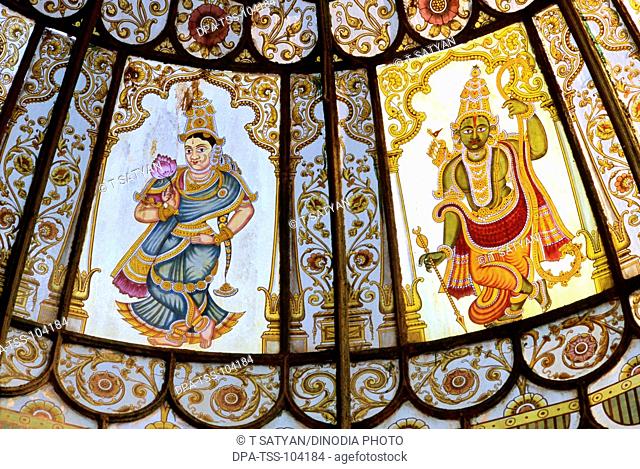 Nishat bagh stained glass showing Hindu god Krishna , Mysore , Karnataka , India