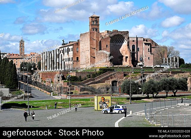 City Police patrol during controls at Coliseum and Palatino the day after the new Governative decree with the new restrictions throughout Italy due Coronavirus...