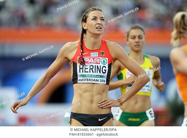 Christina Hering of Germany competes in 800m Women Qualifying Rounds at the European Athletics Championships at the Olympic Stadium in Amsterdam