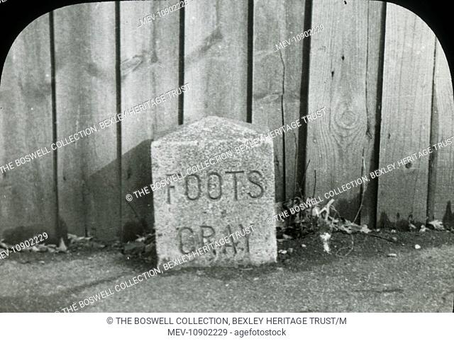 Footscray Boundary Stone - Black and white lantern slide. Footscray Boundary Stone. Part of Box 399. Boswell Collection