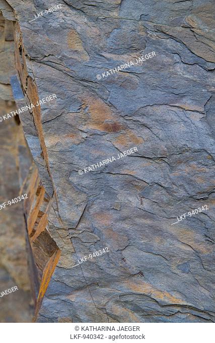 Detail of a shale stone wall in Kellerwald-Edersee National Park, Lake Edersee, Hesse, Germany, Europe
