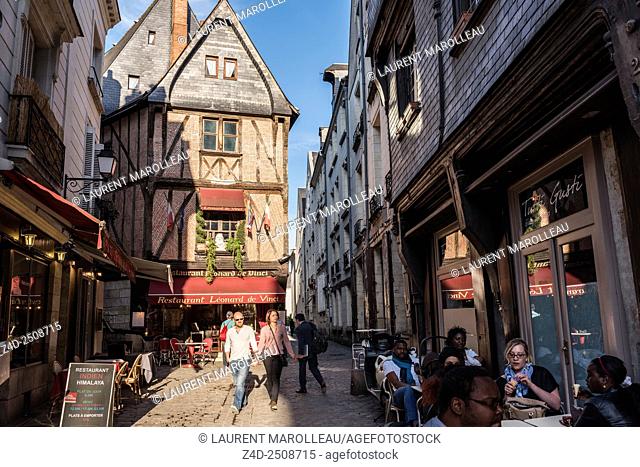 Monnaie Street in Vieux or Old Tours near Place Plumereau. Tours, Indre et Loire, Loire Valley, France, Europe