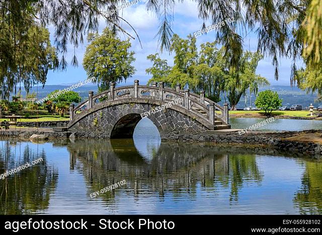 Bridge with Reflection, Liliuokalani Park and Gardens, Hilo, Big Island, Hawaii