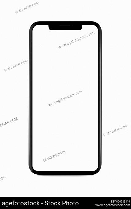 bezel-less smartphone with blank transparent screen, isolated on white background . Screen is cut out with path