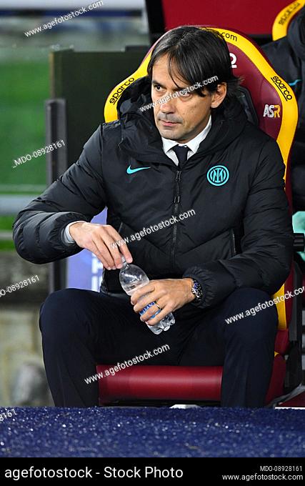 Inter trainer Simone Inzaghi during the match Roma-Inter at Olympic stadium. Rome (Italy), December 4th, 2021