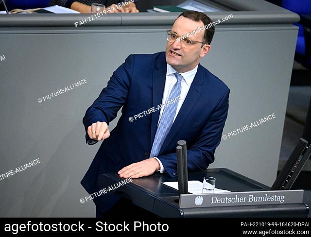 19 October 2022, Berlin: Jens Spahn (CDU) speaks during the current affairs hour at the plenary session in the German Bundestag
