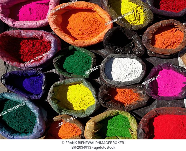Color powder, for sale at a market for religious rituals at the festival of Divalion, Kathmandu, Nepal, South Asia