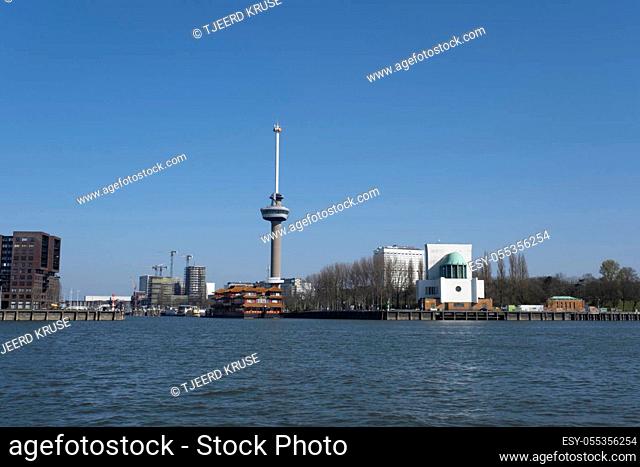 Euromast Tower in Rotterdam with floating Chinese restaurant