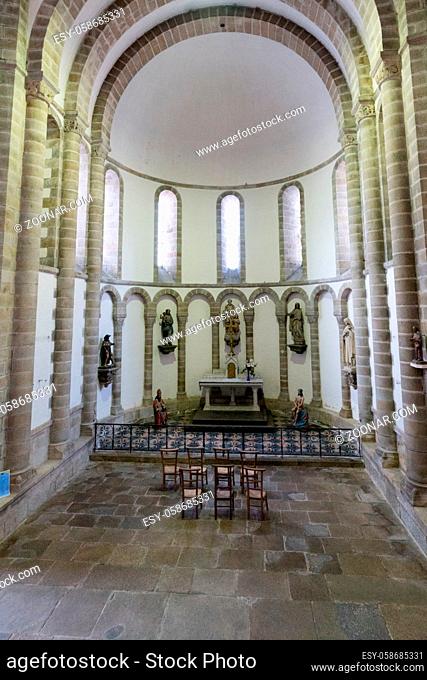Quimperle, Finistere / France - 24 August 2019: interior view of the Abbey Sainte-Croix in Quimperle in Brittany