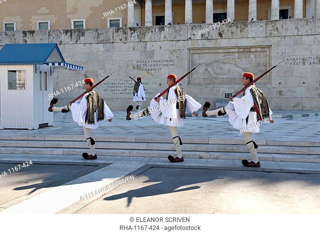 Evzone soldiers, Changing the Guard, Syntagma Square, Athens, Greece, Europe