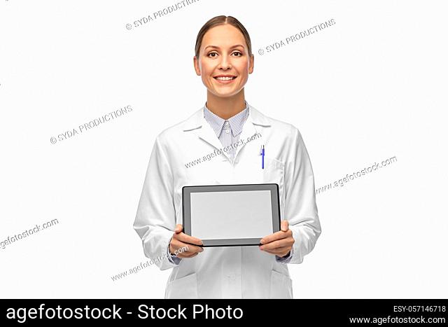 female doctor or scientist with tablet computer
