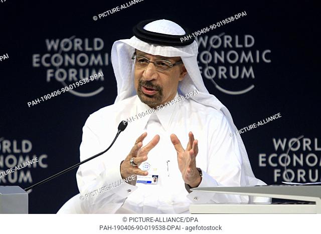 06 April 2019, Jordan, Dead Sea: Khalid Al Falih, Minister of Energy, Industry and Mineral Resources of Saudi Arabia attends a Conversation with Founder and...