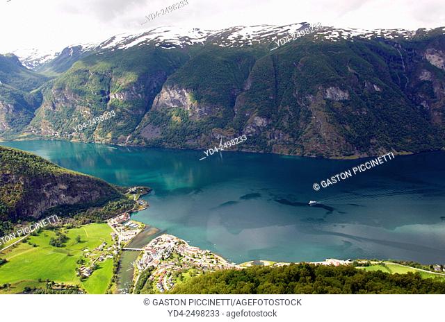 Aurland and Aurlandsfjord view from Stegastein viewpoint, Aurlandsfjellet National Tourist Route, Norway, Scandinavian