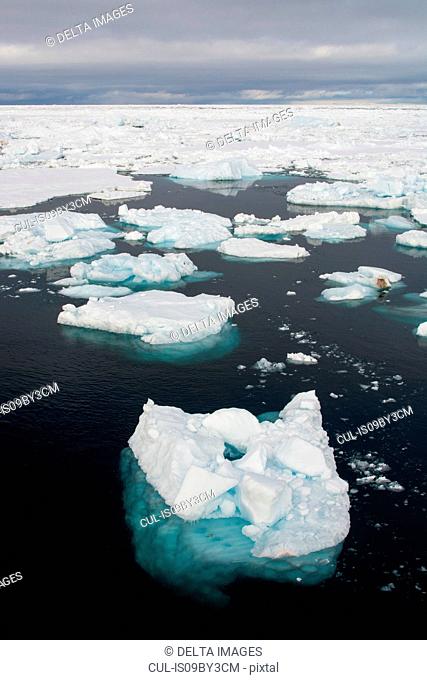 Ice floes in the Erik Eriksenstretet strait separating Kong Karls Land from Nordaustlandet, Svalbard, Norway