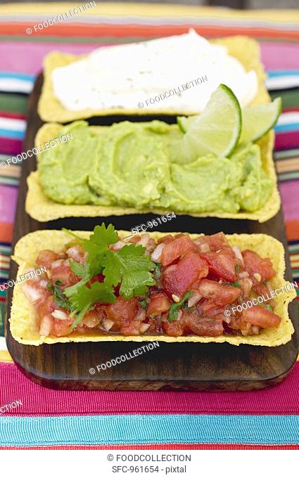 Three dips in taco shells Mexico