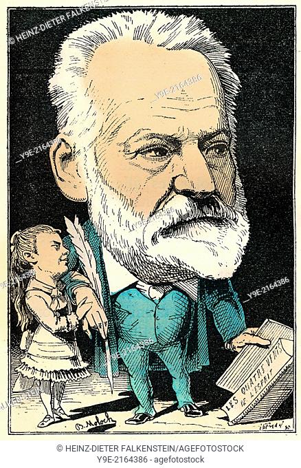 Victor Marie Hugo, 1802-1885, a French poet, Political caricature, 1882, by Alphonse Hector Colomb pseudonym B. Moloch, 1849-1909, a French caricaturist