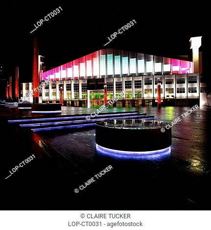 England, London, London, Arena Square at Wembley Arena at night. Wembley Arena was originally built for the 1934 Empire Games