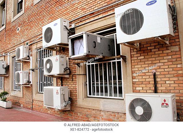 Air conditioners. Hospital Clinica, Barcelona, Catalonia, Spain